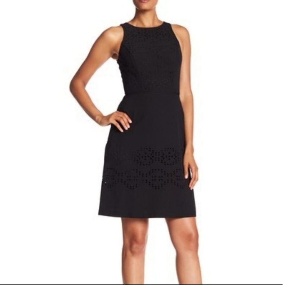Tahari Laser Cut Black Dress